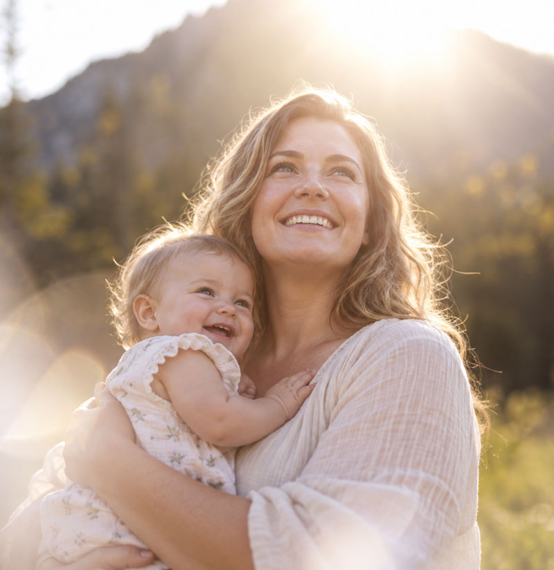 a mother enjoying sunny day with her daughter